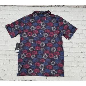 Caddy Cart Golf Polo Black Fireworks Wicking UPF 50 Shirt MENS SIZE LARGE